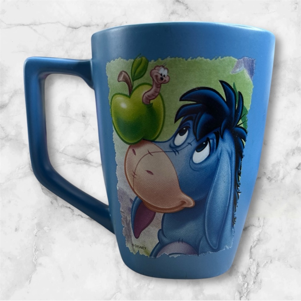 Eeyore With Green Apple On Blue Large Coffee/tea Mug Disney Store